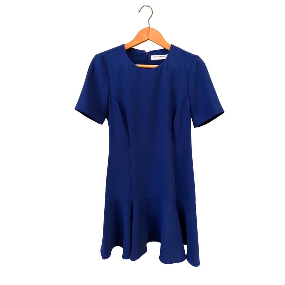 Amanda Uprichard Raina Blue Drop Waist Dress Size S Zip Up, Short‎ Sleeves